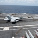 An F/A-18E Super Hornet, with Strike Fighter Squadron (VFA) 14, lands on the flight deck aboard the Nimitz-class aircraft carrier USS John C. Stennis (CVN 74).