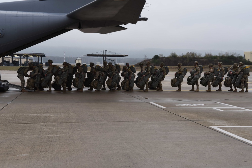 The 173rd Airborne Brigade coducts pre-jump preparations