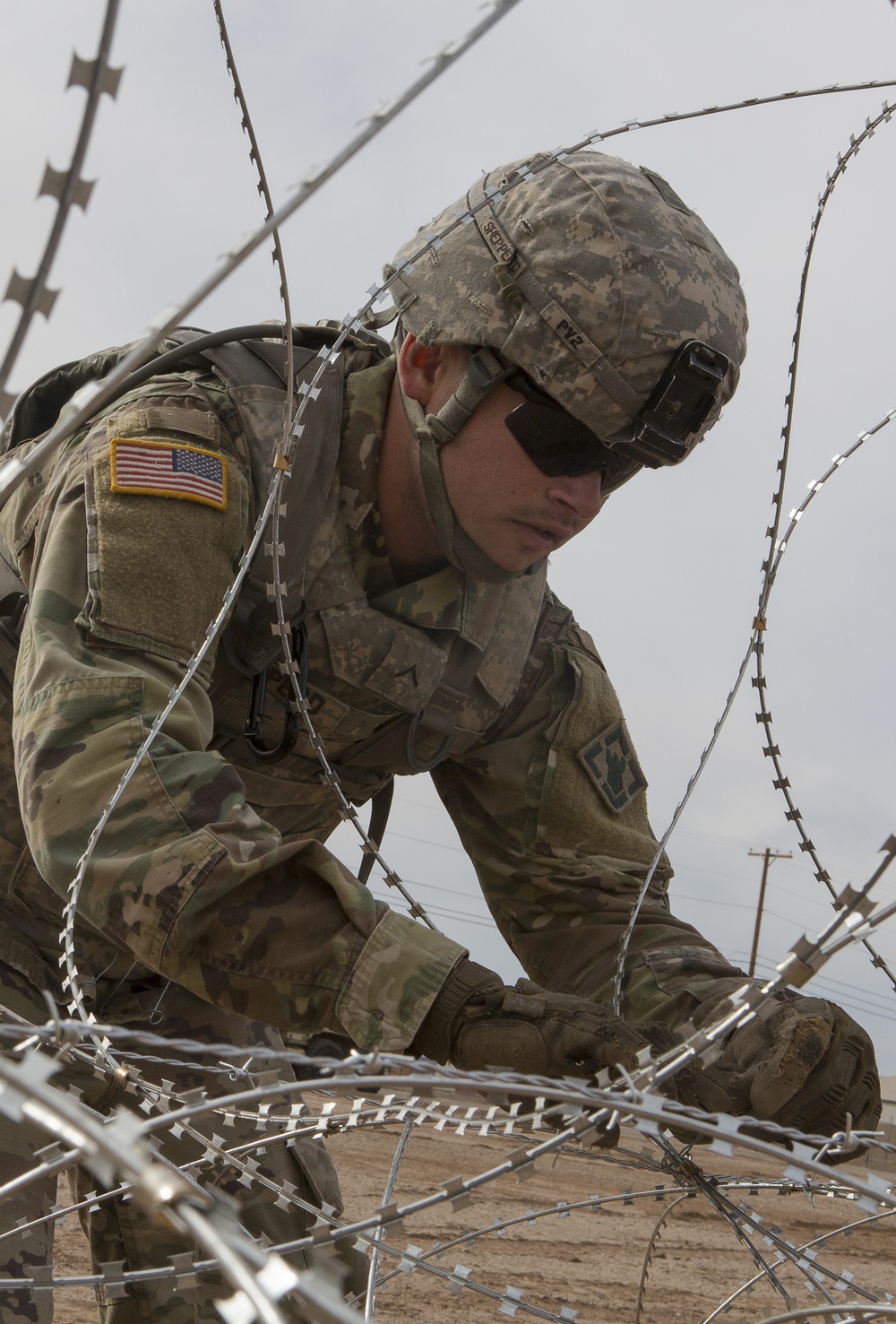 U.S. Army Engineers practice constructing barricades