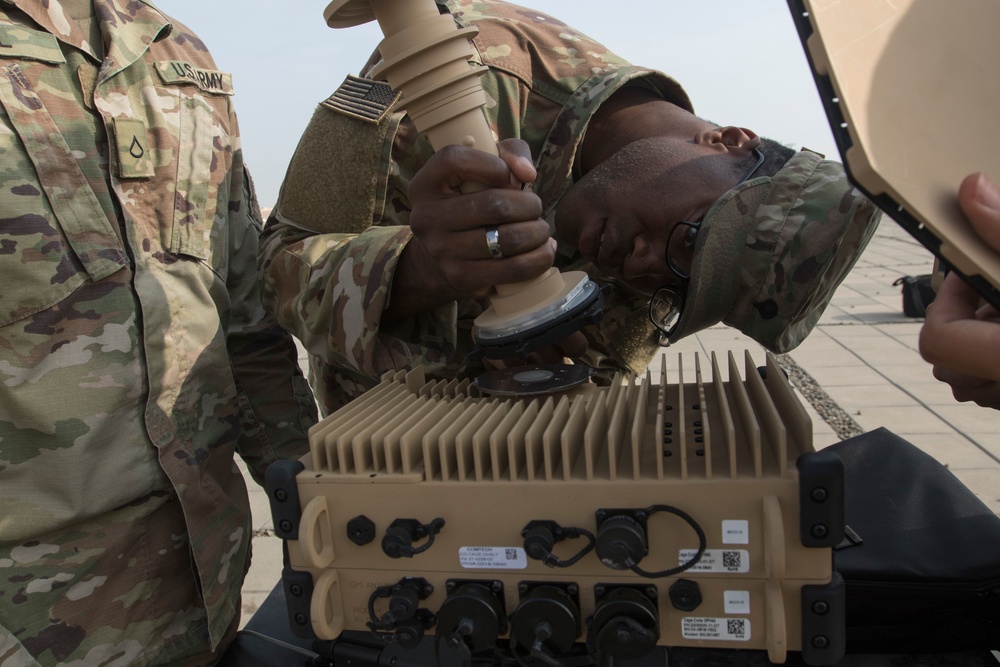 Soldiers from the 50th Expeditionary Signal Battalion test new Equipment