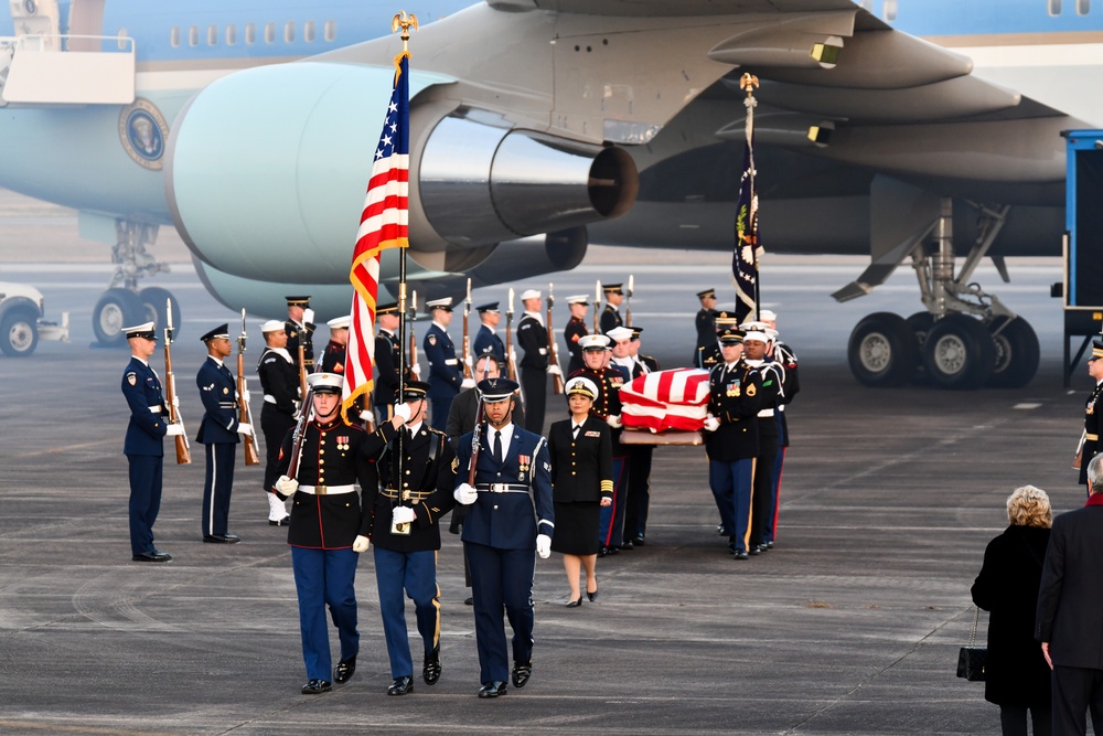 Arrival ceremony for the late President George H. W. Bush at Ellington Field