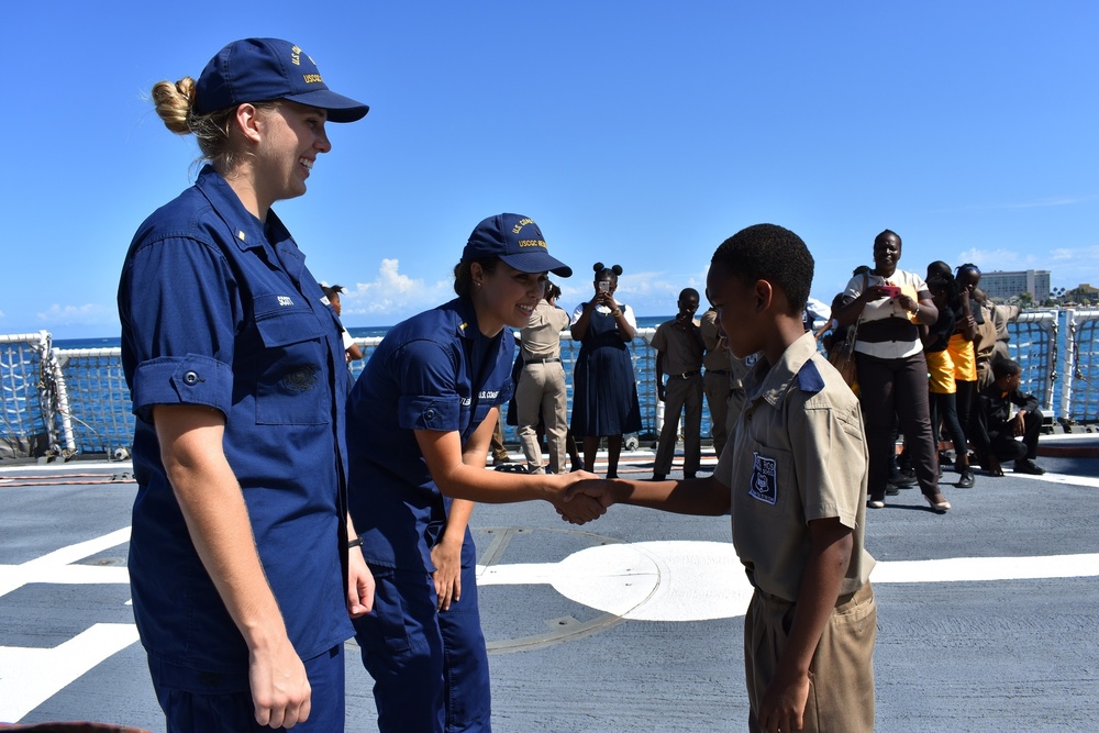 Coast Guard Cutter Resolute crew hosts mayor and students from Ocho Rios Primary School, Jamaica