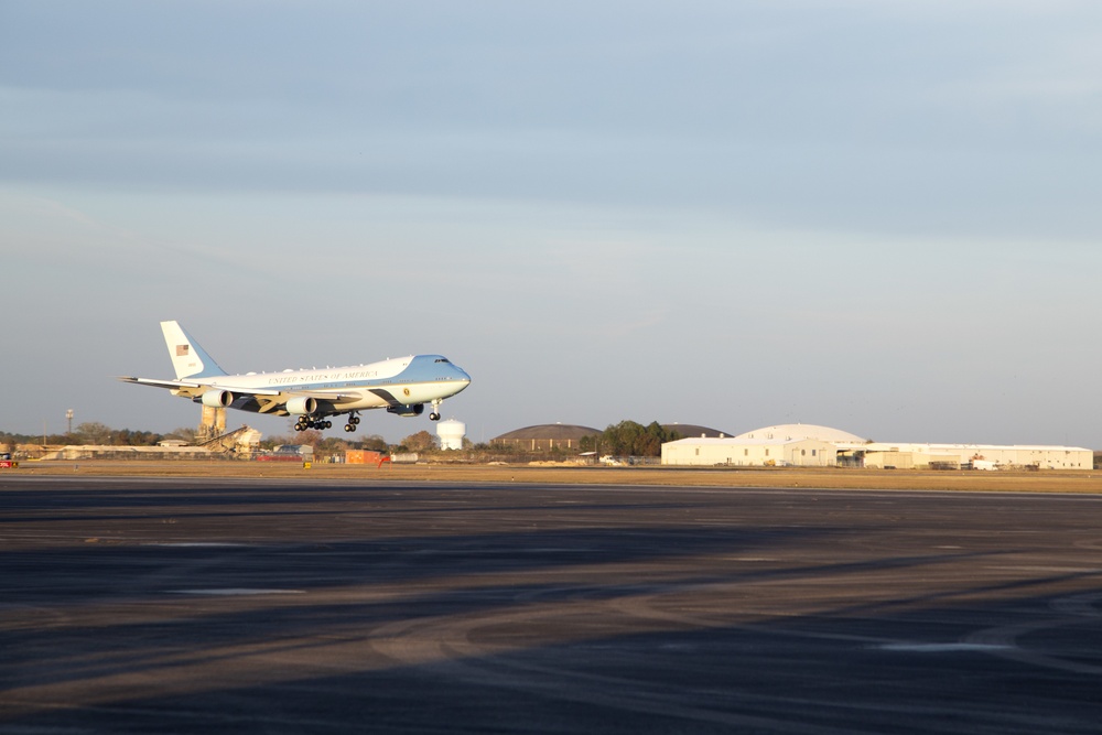 George H. W. Bush, the 41st President of the United States arrives at Ellington Field