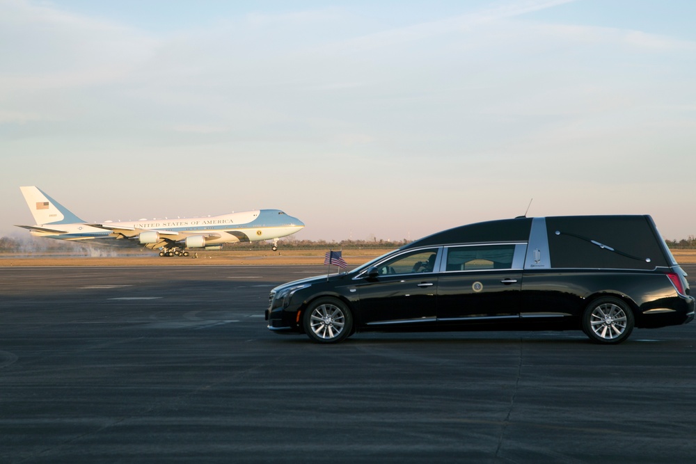 George H. W. Bush, the 41st President of the United States arrives at Ellington Field