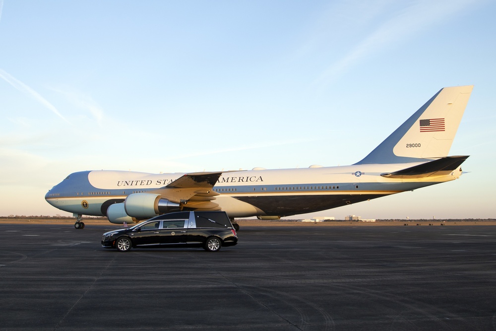 George H. W. Bush, the 41st President of the United States arrives at Ellington Field