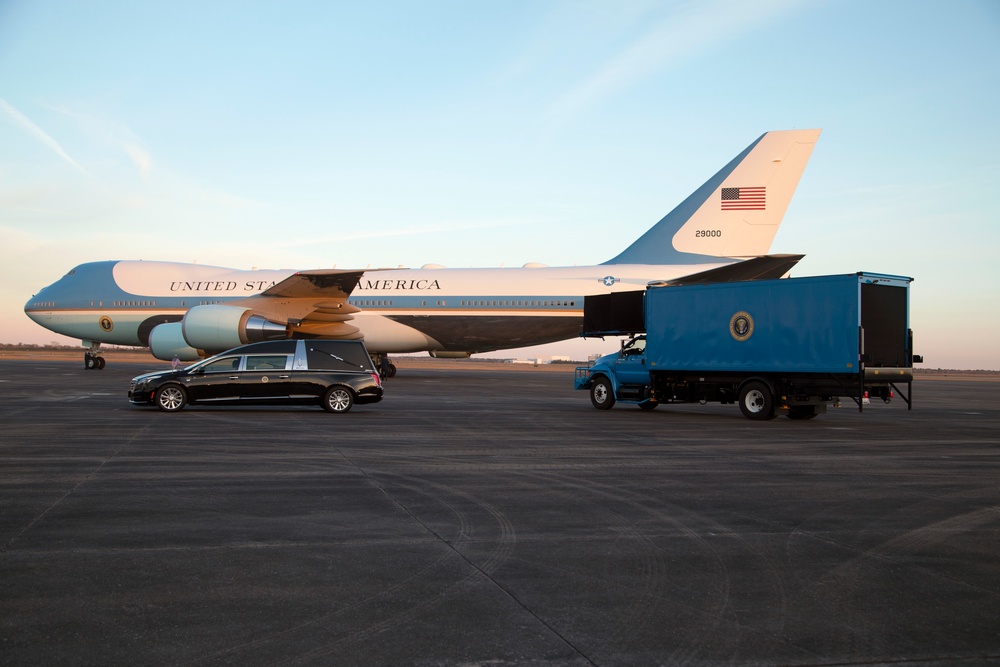 George H. W. Bush, the 41st President of the United States arrives at Ellington Field