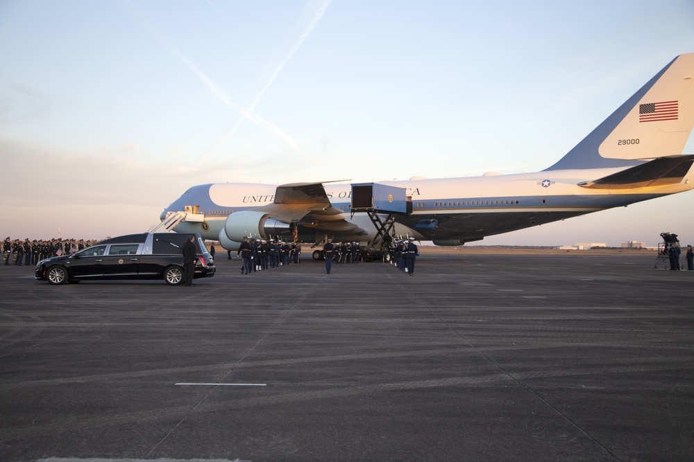 George H. W. Bush, the 41st President of the United States arrives at Ellington Field