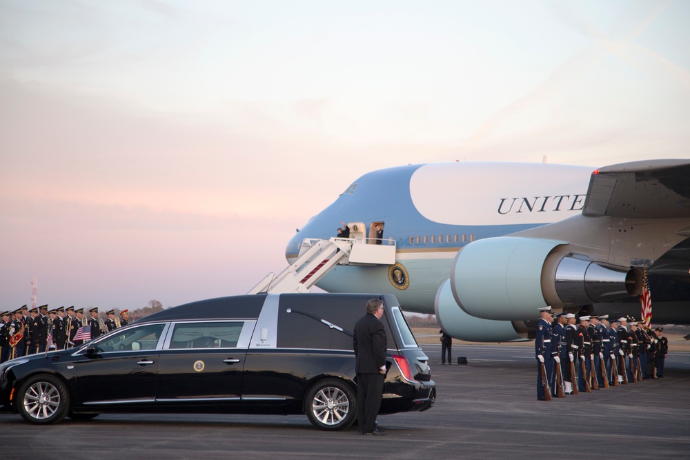 George H. W. Bush, the 41st President of the United States arrives at Ellington Field