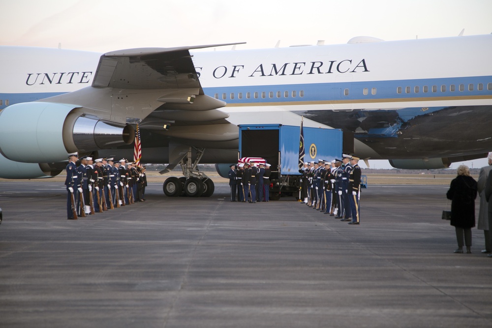 George H. W. Bush, the 41st President of the United States arrives at Ellington Field