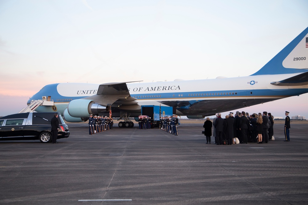George H. W. Bush, the 41st President of the United States arrives at Ellington Field