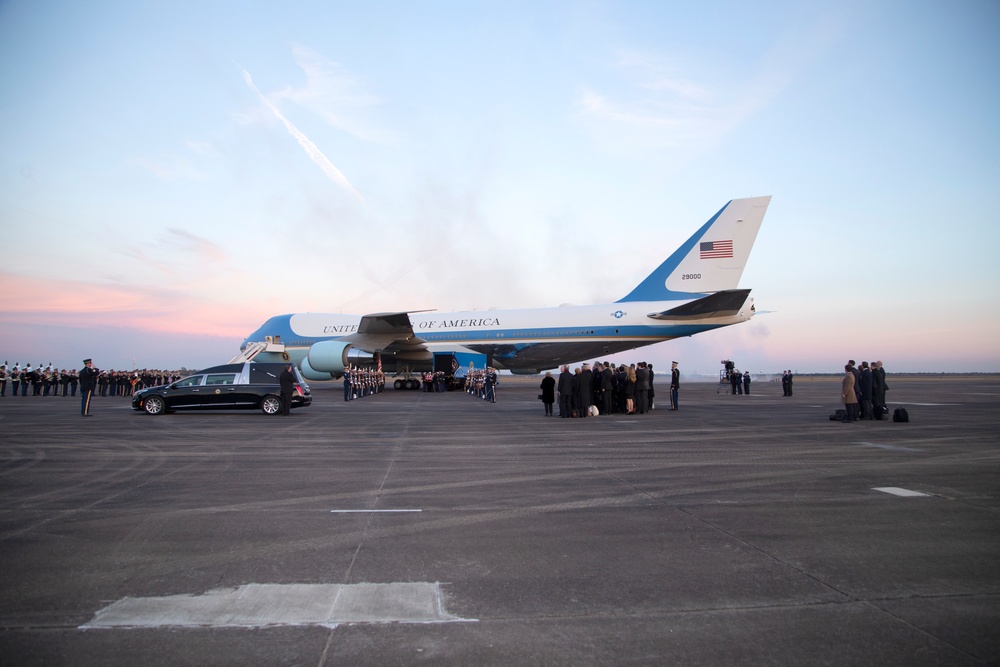 George H. W. Bush, the 41st President of the United States arrives at Ellington Field