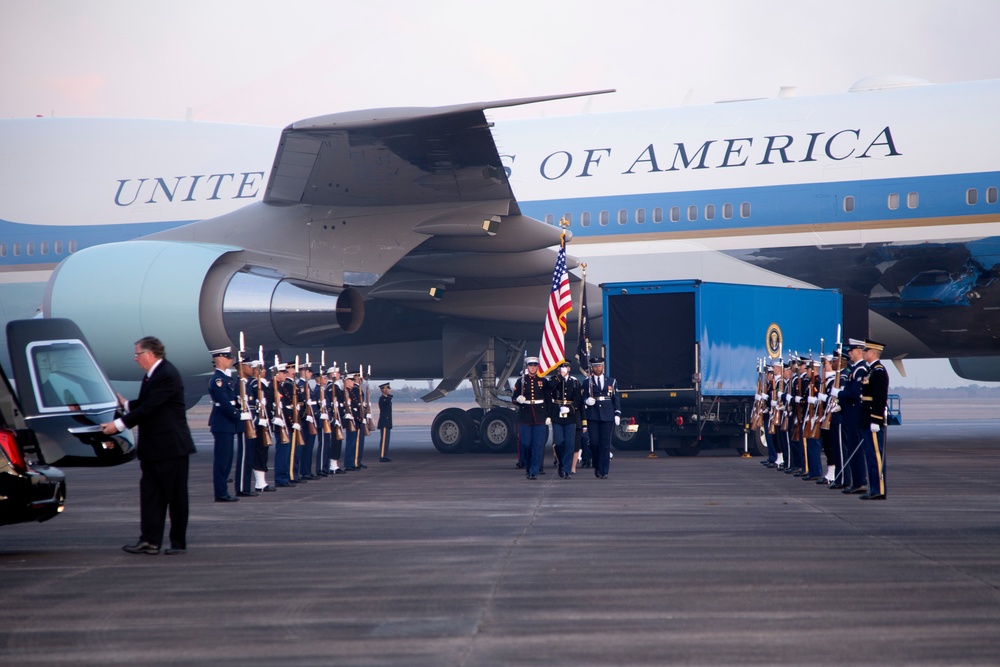 George H. W. Bush, the 41st President of the United States arrives at Ellington Field