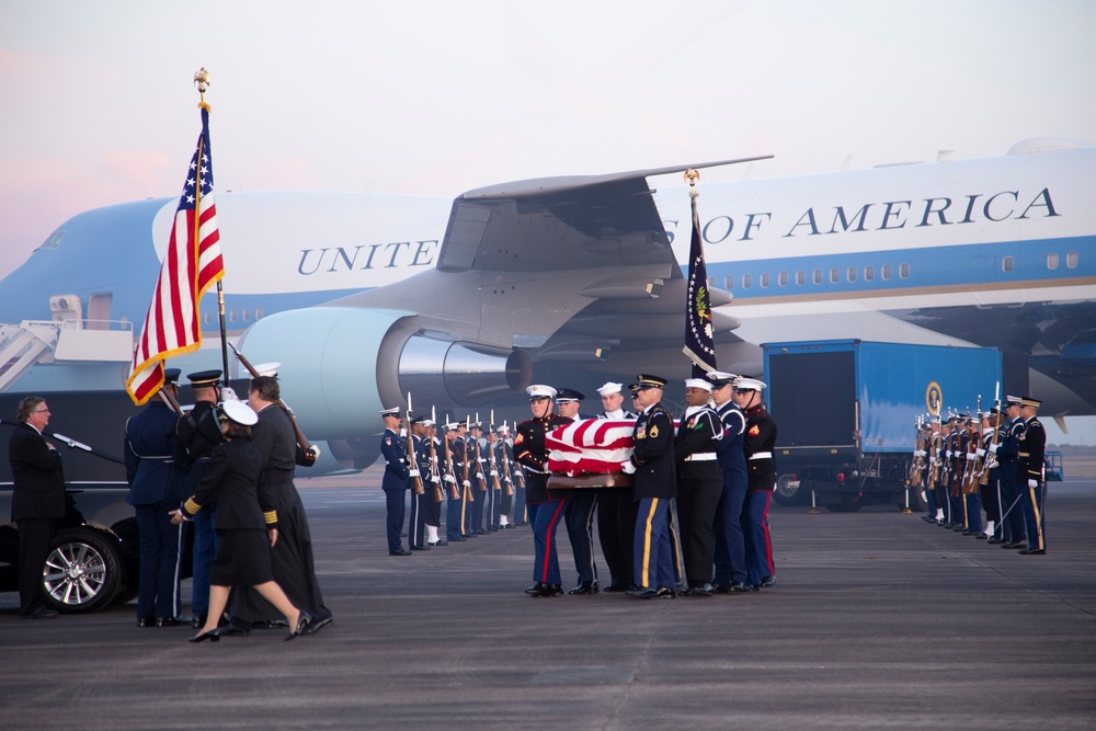 George H. W. Bush, the 41st President of the United States arrives at Ellington Field
