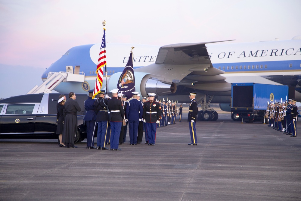 George H. W. Bush, the 41st President of the United States arrives at Ellington Field