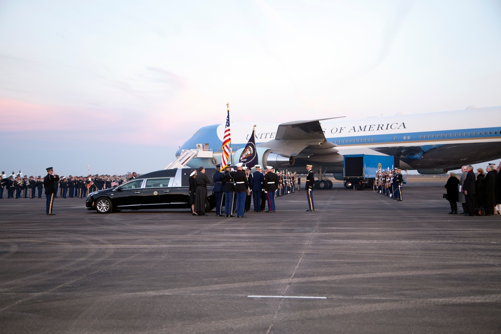 George H. W. Bush, the 41st President of the United States arrives at Ellington Field