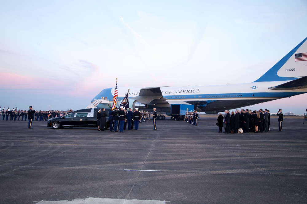 George H. W. Bush, the 41st President of the United States arrives at Ellington Field