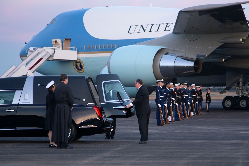 George H. W. Bush, the 41st President of the United States arrives at Ellington Field