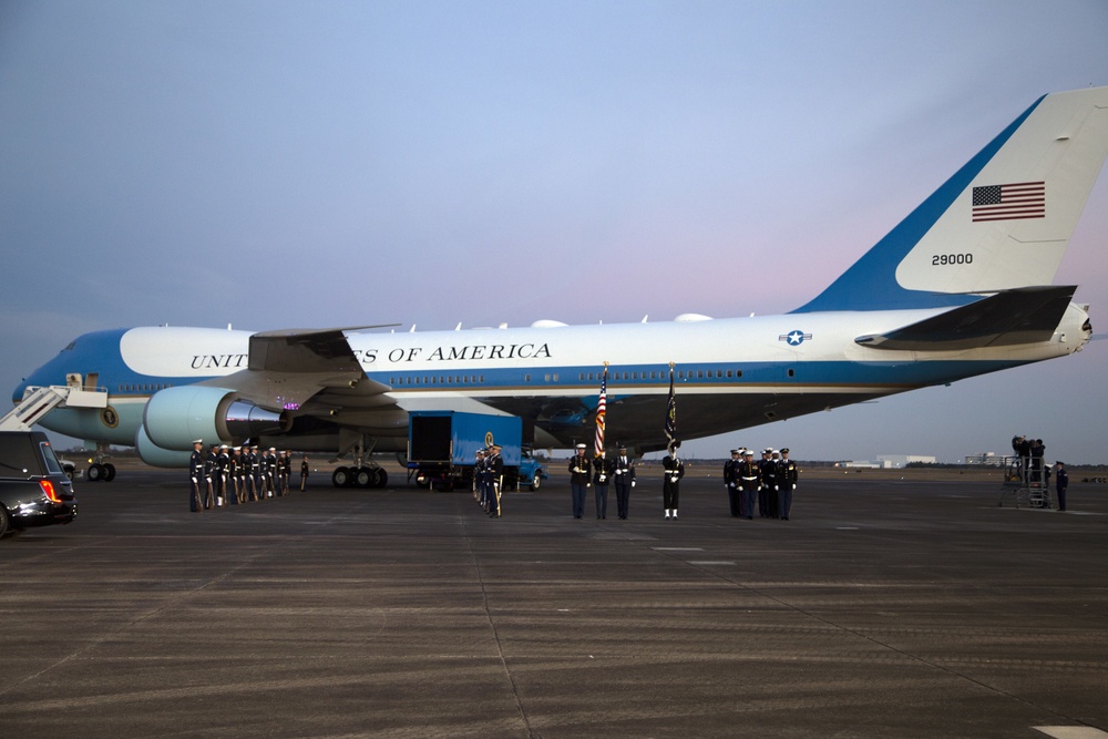 George H. W. Bush, the 41st President of the United States arrives at Ellington Field