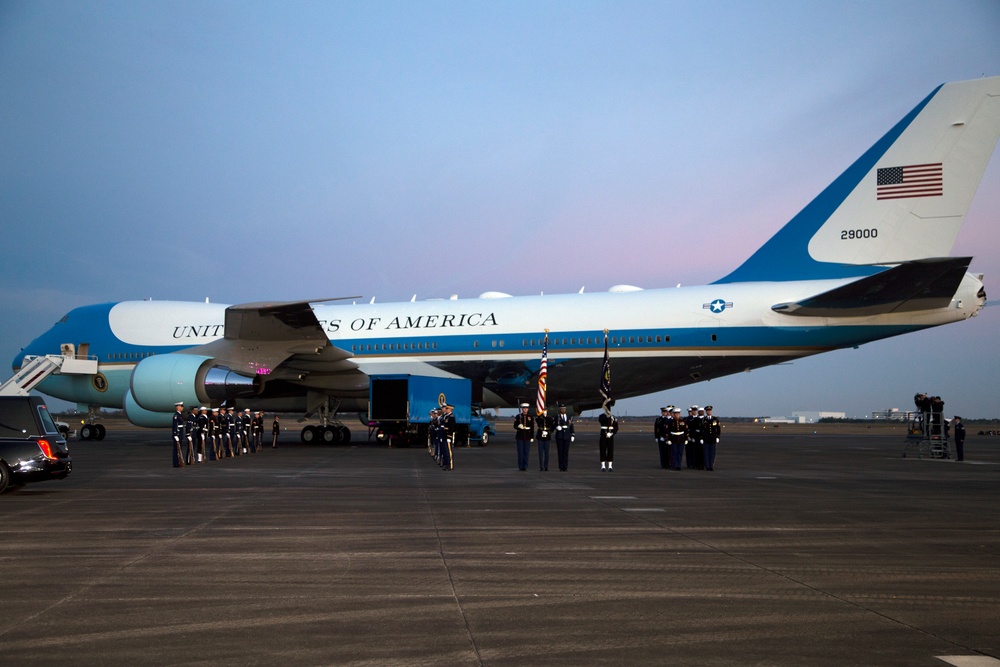 George H. W. Bush, the 41st President of the United States arrives at Ellington Field