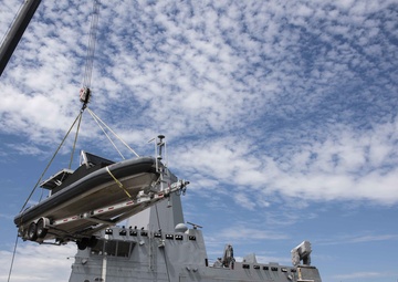 USS Green Bay loads USCG boats