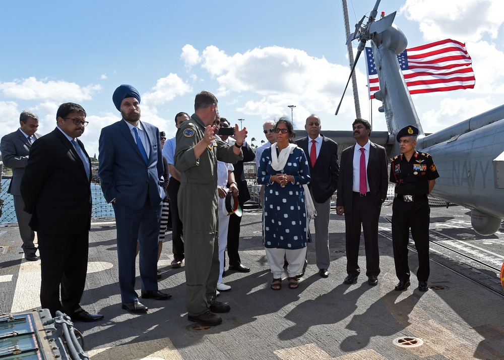 India's Minister of Defense, Nirmala Sitharaman tours the USS Michael Murphy (DDG-112) Arleigh Burke-class destroyer