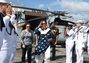 India's Minister of Defense, Nirmala Sitharaman tours the USS Michael Murphy (DDG-112) Arleigh Burke-class destroyer