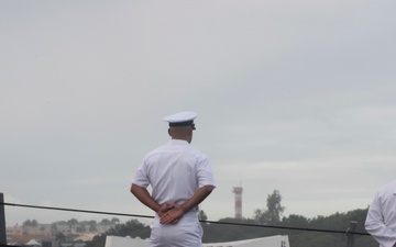 USS Michael Murphy (DDG 112) Sailors pay their respects during the 77th Pearl Harbor Remembrance Day ceremony