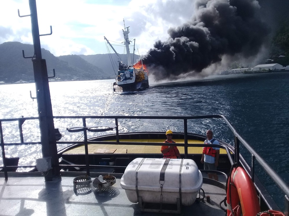 Commercial fishing vessel Jeanette under tow from Pago Pago