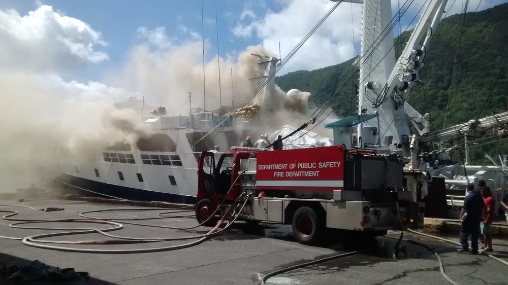 Local firefighters attempt to extinguish vessel fire in American Samoa