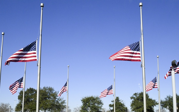 President H.W. Bush's Remains Escorted For Departure