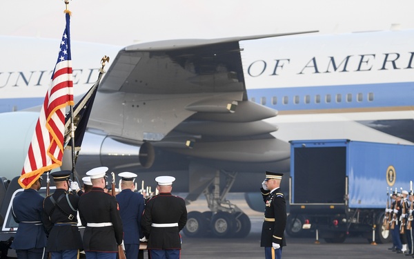 President H.W. Bush's Remains Escorted For Departure