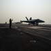 An F/A-18E Super Hornet, with Strike Fighter Squadron (VFA) 14, lands on the flight deck aboard the Nimitz-class aircraft carrier USS John C. Stennis (CVN 74).