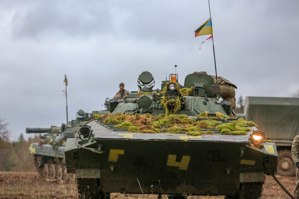 Georgian troops refuel tanks during Combined Resolve XI