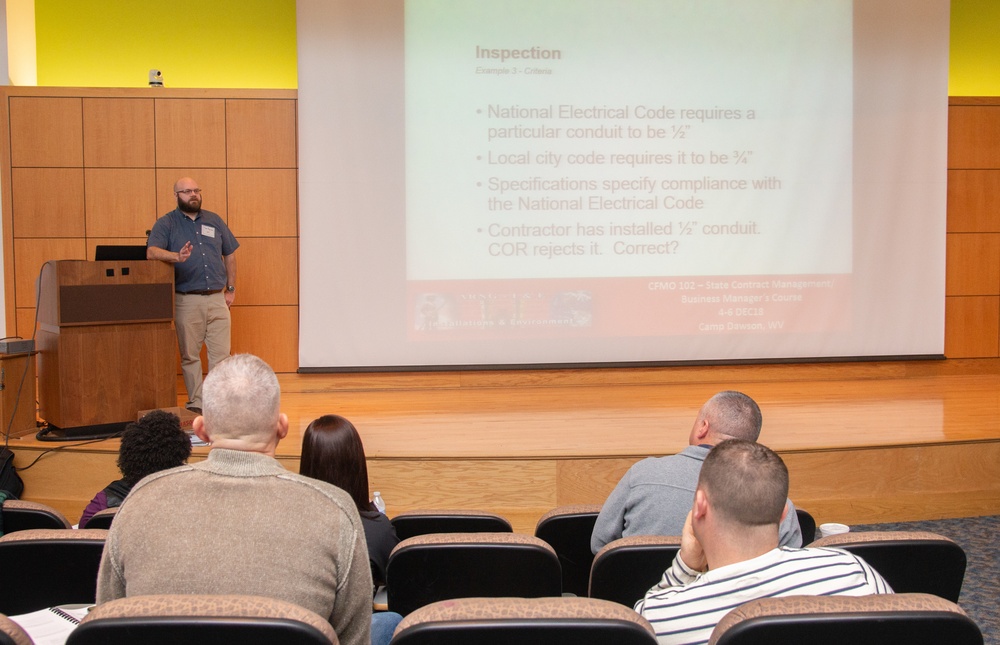 CFMO 102 course at Camp Dawson provides beneficial training on NGB contract management