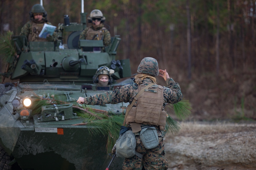 8th Engineer Support Battalion transports light armored vehicles using an improved ribbon bridge