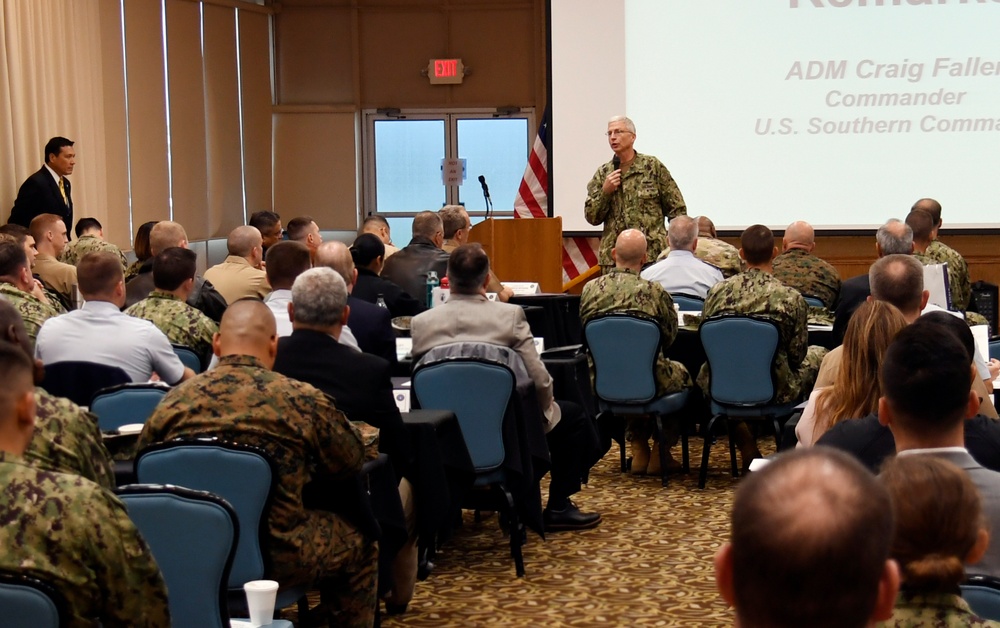 Adm. Craig Faller delivers opening remarks during Maritime Synchronization Conference
