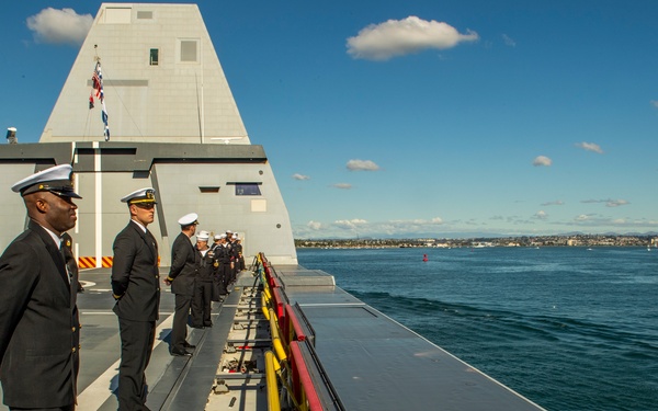 Sailors Man the Rails of USS Michael Monsoor