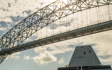 USS Michael Monsoor Transits Underneath Bridge of the Americas