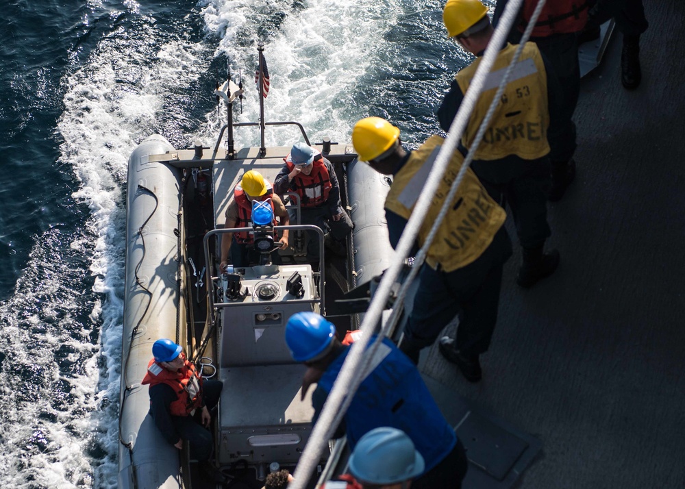 U.S. Sailors conduct small boat operations