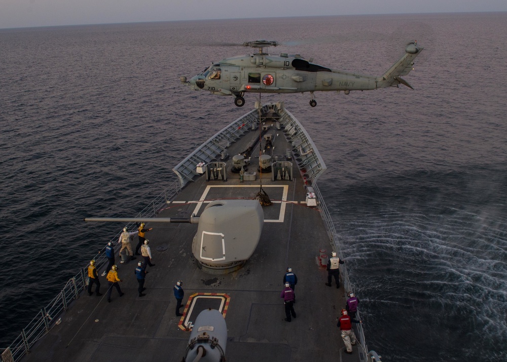 An MH-60R Sea Hawk, with Helicopter Maritime Strike Squadron (HSM) 71