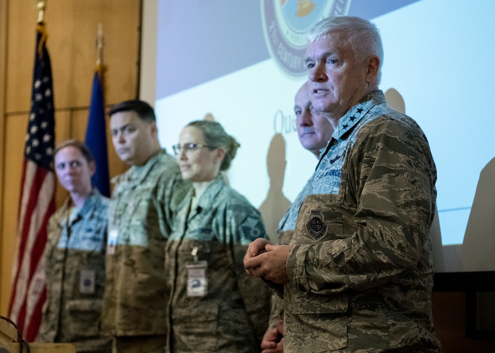 Air National Guard director communicates with Airmen during leadership workshop