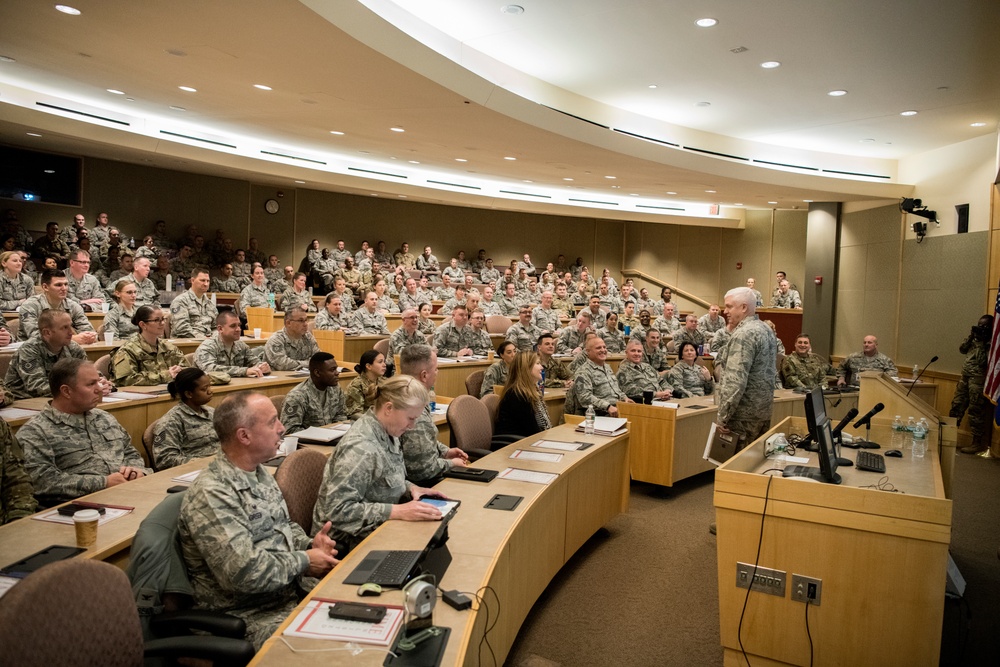 Air National Guard director communicates with Airmen during leadership workshop