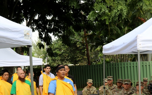 Warrior ohana performs Oli and Ha'a at promotion ceremony