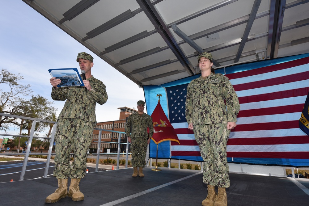 CNO presents Navy-Marine Corps Commendation medal to Lt. j.g. Nicole Stegall