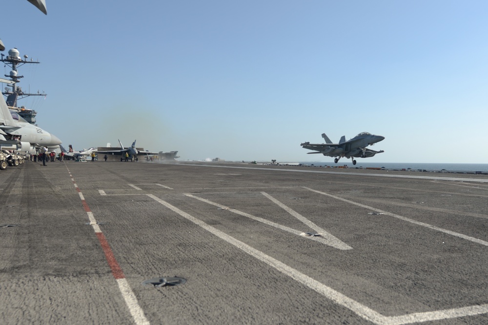 The aircraft carrier USS John C. Stennis (CVN 74) conducts flight operations