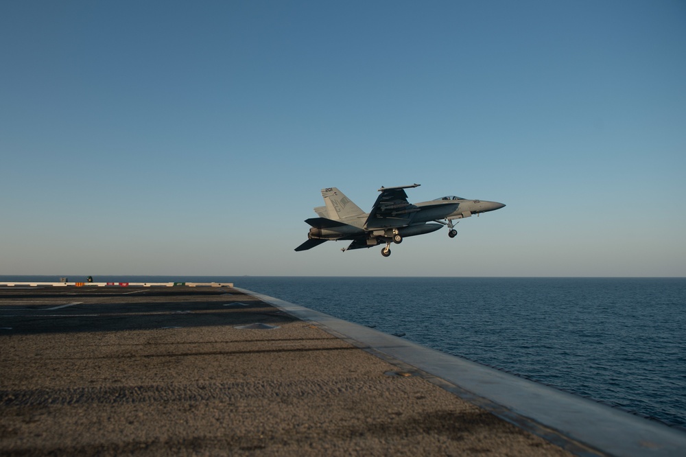 The aircraft carrier USS John C. Stennis (CVN 74) conducts flight operations