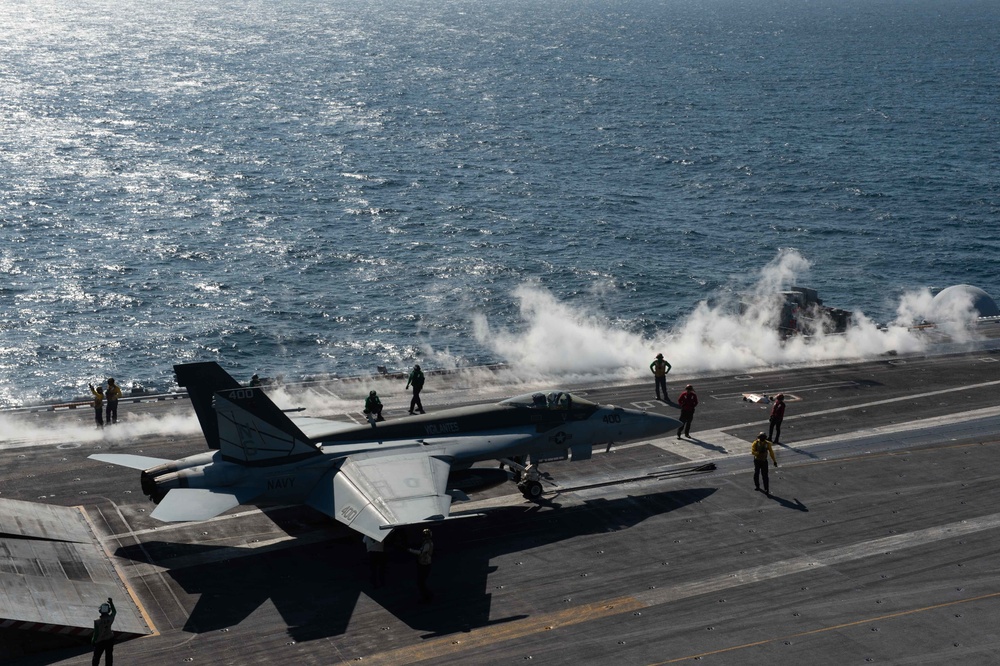The aircraft carrier USS John C. Stennis (CVN 74) conducts flight operations