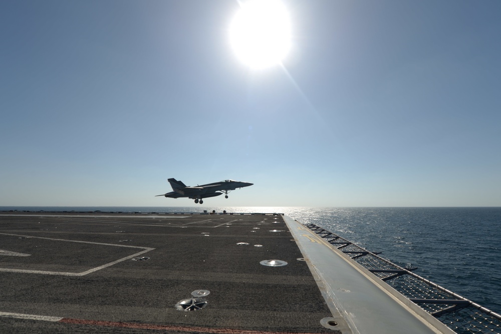 The aircraft carrier USS John C. Stennis (CVN 74) conducts flight operations