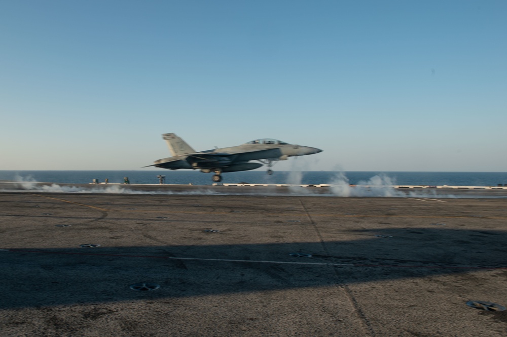 The aircraft carrier USS John C. Stennis (CVN 74) conducts flight operations