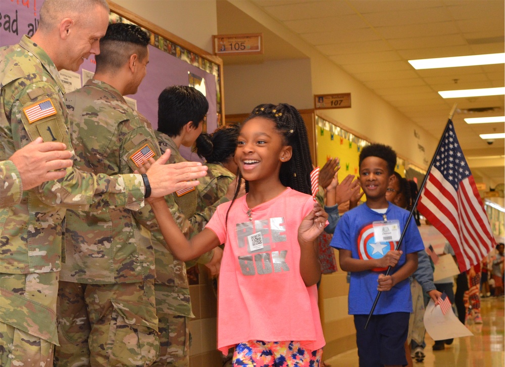 Saegert Elementary School students and CRDAMC Soldiers honor anniversary of 9/11 with Freedom Walk